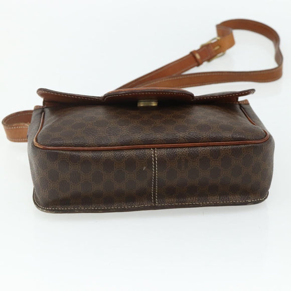 CELINE Macadam Canvas Shoulder Bag PVC Leather Brown Gold Auth ka4327