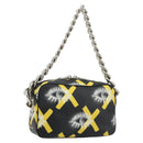 PRADA Chain Shoulder Bag Leather Black Yellow Auth ka4328M-1