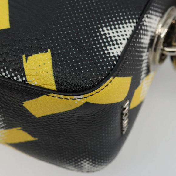 PRADA Chain Shoulder Bag Leather Black Yellow Auth ka4328M
