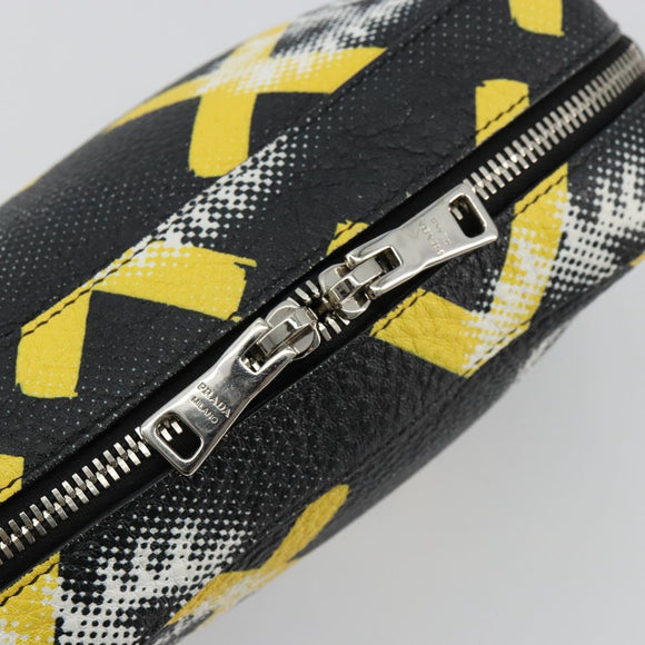 PRADA Chain Shoulder Bag Leather Black Yellow Auth ka4328M