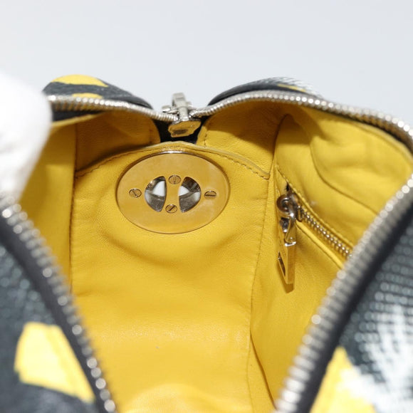 PRADA Chain Shoulder Bag Leather Black Yellow Auth ka4328M