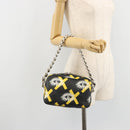 PRADA Chain Shoulder Bag Leather Black Yellow Auth ka4328M-25