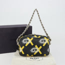 PRADA Chain Shoulder Bag Leather Black Yellow Auth ka4328M-12