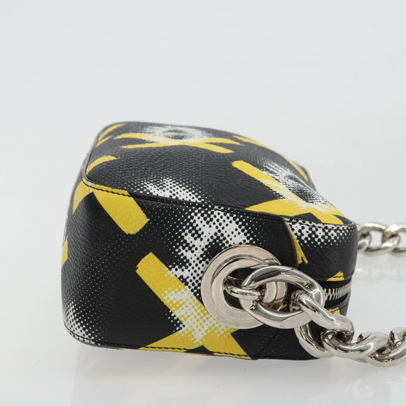 PRADA Chain Shoulder Bag Leather Black Yellow Auth ka4328M