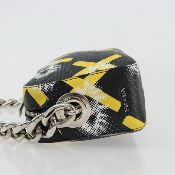 PRADA Chain Shoulder Bag Leather Black Yellow Auth ka4328M