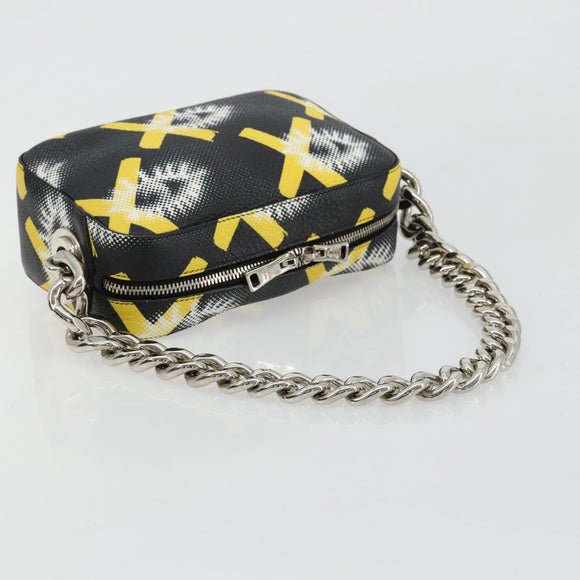 PRADA Chain Shoulder Bag Leather Black Yellow Auth ka4328M