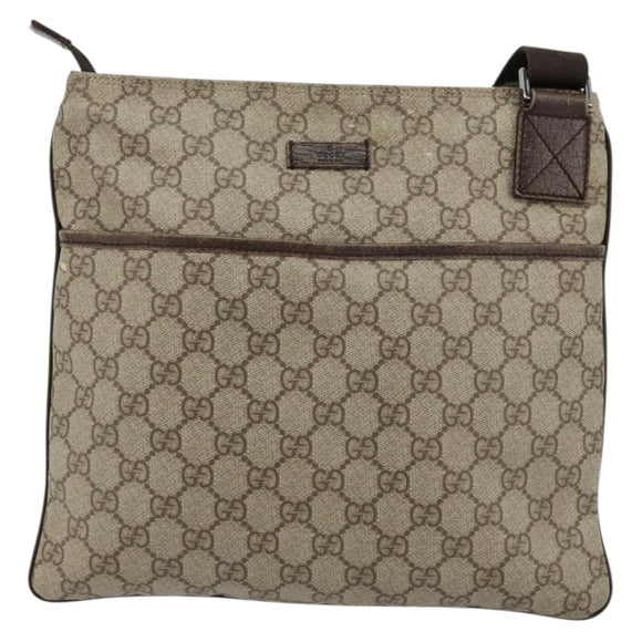 GUCCI GG Supreme Shoulder Bag PVC Beige Silver 141626 Auth ka4329