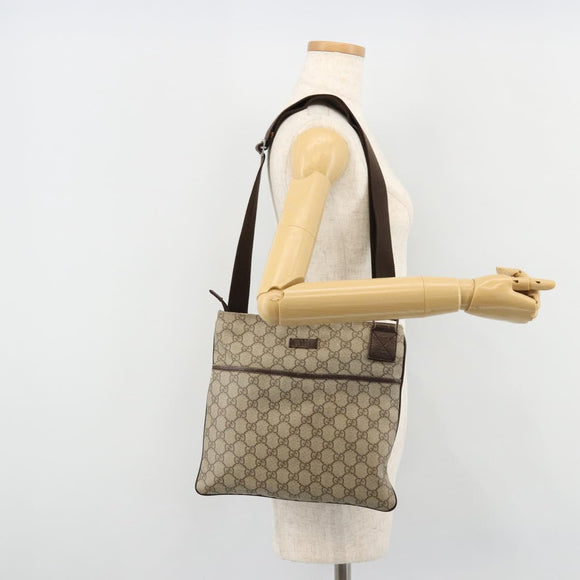 GUCCI GG Supreme Shoulder Bag PVC Beige Silver 141626 Auth ka4329