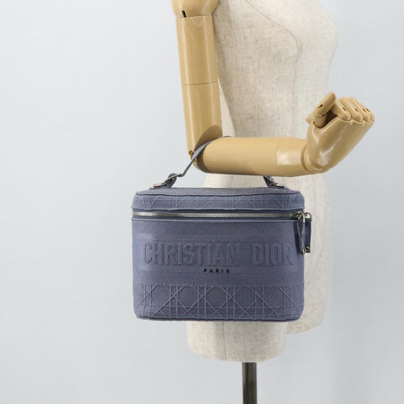 Christian Dior Vanity Hand Bag Canvas Blue Silver Auth ka4334A