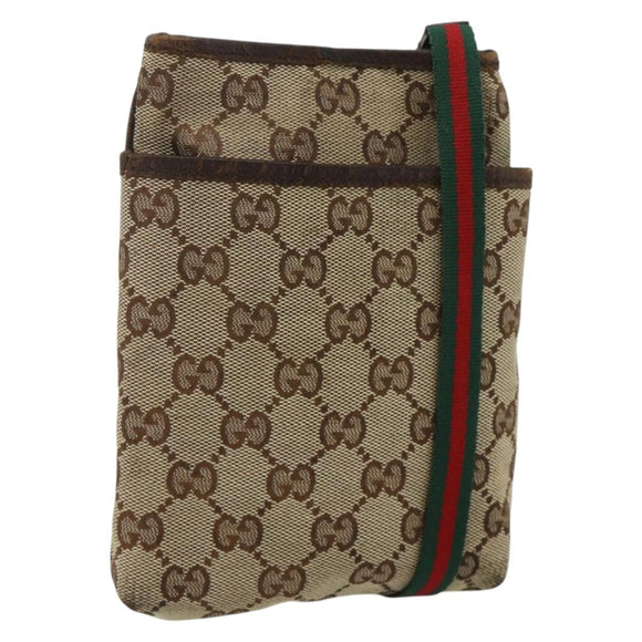 GUCCI GG Canvas Web Sherry Line Shoulder Bag Beige Red Green 141863 Auth ka4335