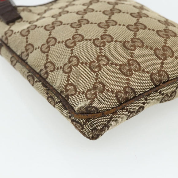 GUCCI GG Canvas Web Sherry Line Shoulder Bag Beige Red Green 141863 Auth ka4335