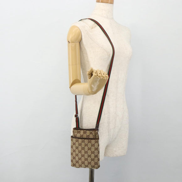GUCCI GG Canvas Web Sherry Line Shoulder Bag Beige Red Green 141863 Auth ka4335
