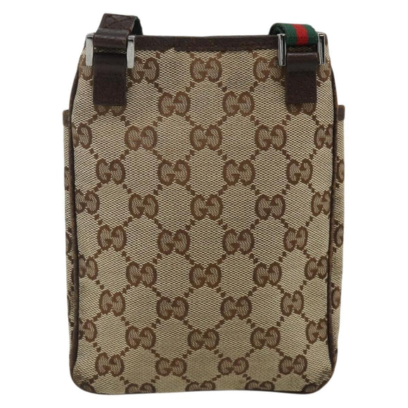 GUCCI GG Canvas Web Sherry Line Shoulder Bag Beige Red Green 141863 Auth ka4335