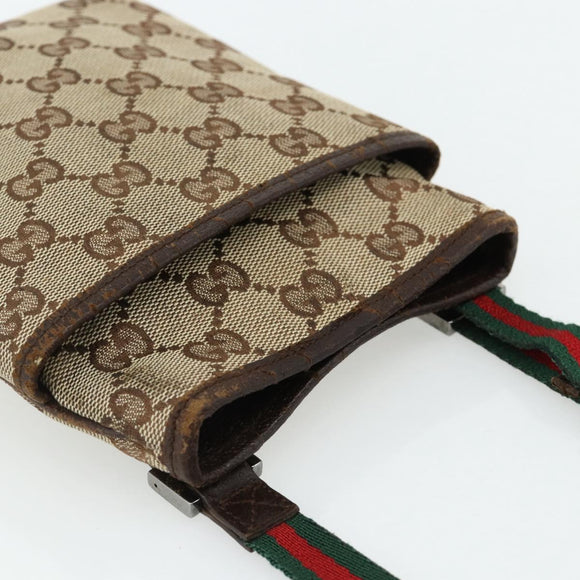 GUCCI GG Canvas Web Sherry Line Shoulder Bag Beige Red Green 141863 Auth ka4335