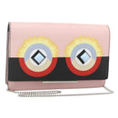 FENDI Chain Wallet Monster Shoulder Bag Leather Pink Silver Auth ka4337A-1
