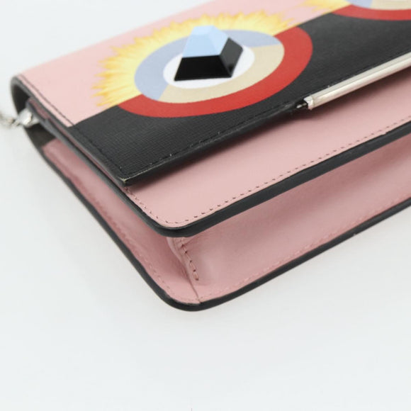 FENDI Ketten-Geldbörse Monster Umhängetasche Leder Pink Silber Auth ka4337A