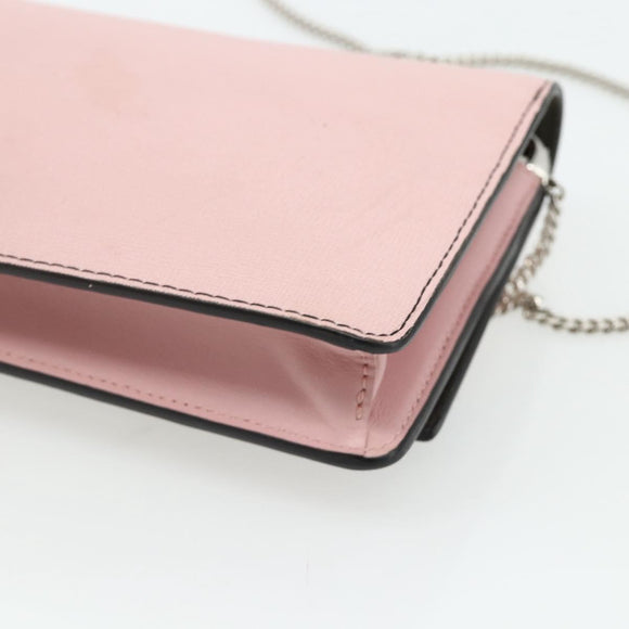 FENDI Ketten-Geldbörse Monster Umhängetasche Leder Pink Silber Auth ka4337A