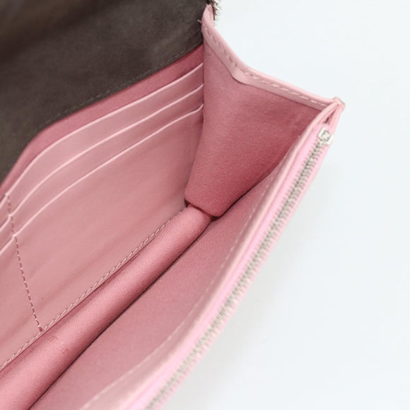 FENDI Chain Wallet Monster Shoulder Bag Leather Pink Silver Auth ka4337A