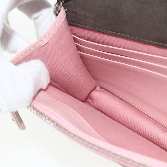FENDI Ketten-Geldbörse Monster Umhängetasche Leder Pink Silber Auth ka4337A