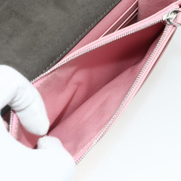 FENDI Ketten-Geldbörse Monster Umhängetasche Leder Pink Silber Auth ka4337A