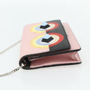 FENDI Chain Wallet Monster Shoulder Bag Leather Pink Silver Auth ka4337A-3