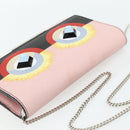 FENDI Chain Wallet Monster Shoulder Bag Leather Pink Silver Auth ka4337A-6