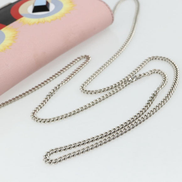 FENDI Ketten-Geldbörse Monster Umhängetasche Leder Pink Silber Auth ka4337A