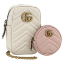 GUCCI Marmont Chain Shoulder Bag Leather Pink Gold white 699759 Auth ka4341SM-1