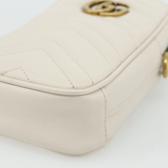 GUCCI Marmont Chain Shoulder Bag Leather Pink Gold white 699759 Auth ka4341SM