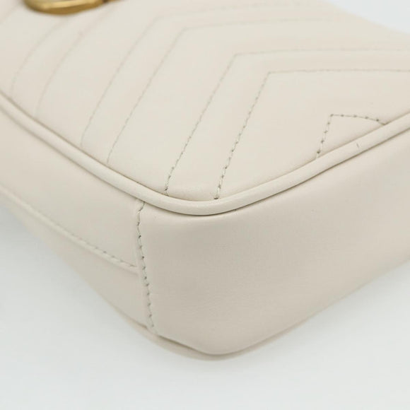 GUCCI Marmont Chain Shoulder Bag Leather Pink Gold white 699759 Auth ka4341SM