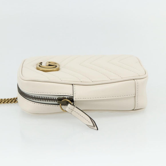 GUCCI Marmont Chain Shoulder Bag Leather Pink Gold white 699759 Auth ka4341SM
