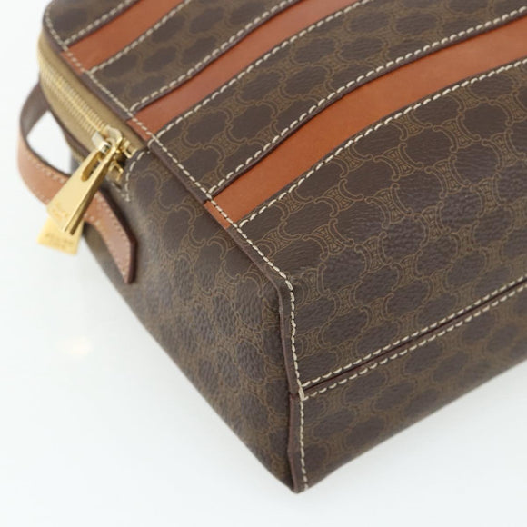 CELINE Macadam Canvas Shoulder Bag PVC Leather Brown Gold Auth ka4342