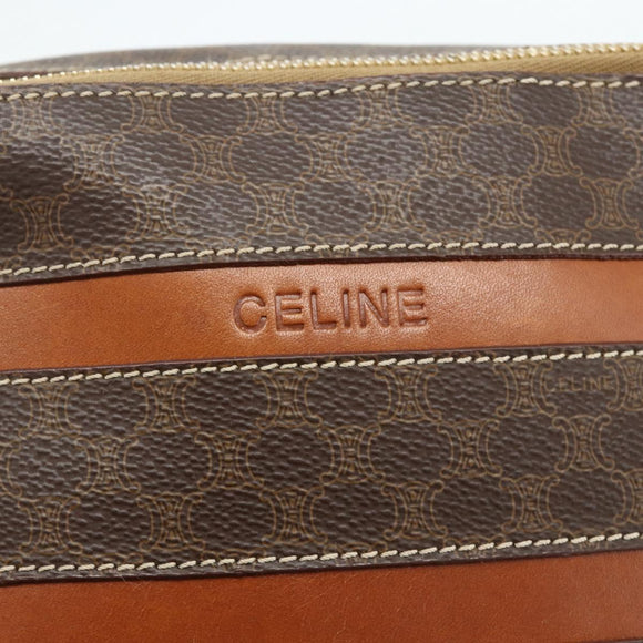 CELINE Macadam Canvas Shoulder Bag PVC Leather Brown Gold Auth ka4342