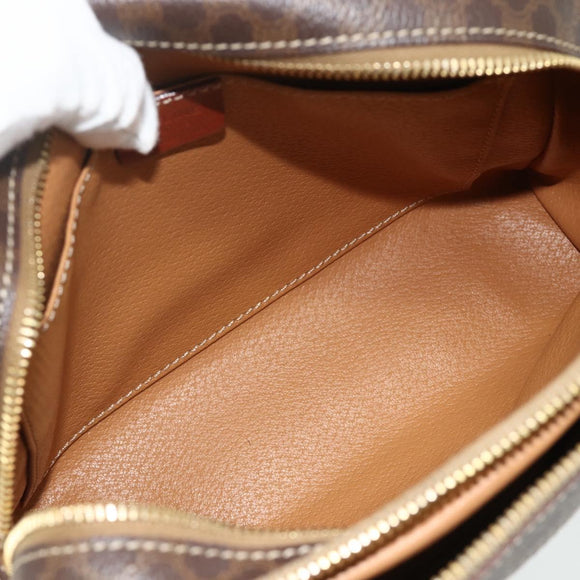 CELINE Macadam Canvas Shoulder Bag PVC Leather Brown Gold Auth ka4342