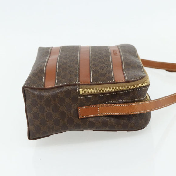 CELINE Macadam Canvas Shoulder Bag PVC Leather Brown Gold Auth ka4342