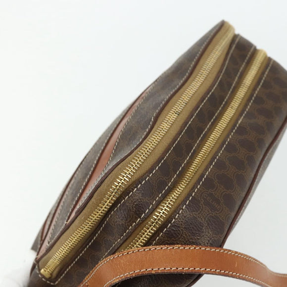 CELINE Macadam Canvas Shoulder Bag PVC Leather Brown Gold Auth ka4342