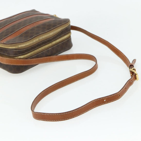 CELINE Macadam Canvas Shoulder Bag PVC Leather Brown Gold Auth ka4342