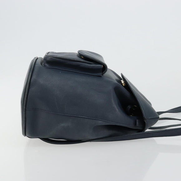 Christian Dior Backpack Leather Gold Blue Auth ka4344