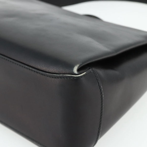 GUCCI Hand Bag Leather Black Gold Auth ka4348