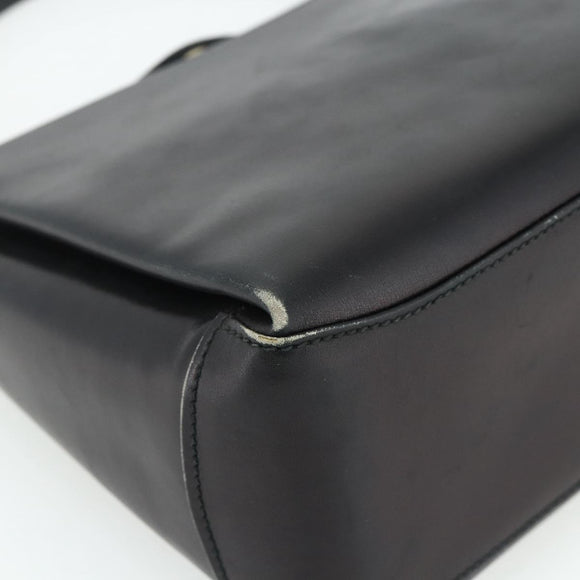 GUCCI Hand Bag Leather Black Gold Auth ka4348