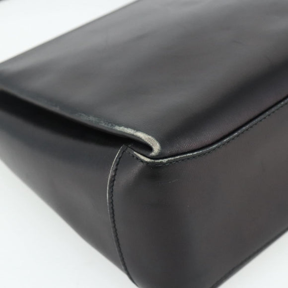 GUCCI Hand Bag Leather Black Gold Auth ka4348