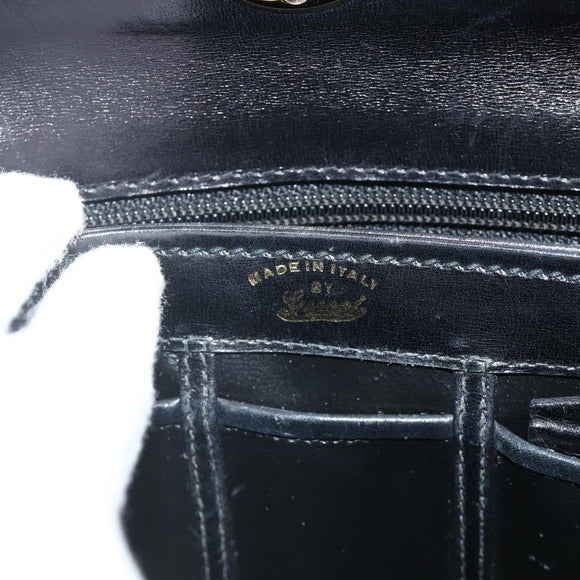 GUCCI Hand Bag Leather Black Gold Auth ka4348