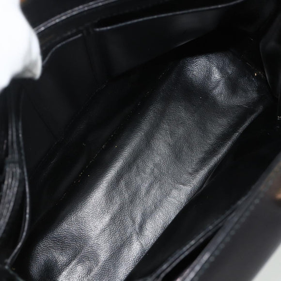 GUCCI Hand Bag Leather Black Gold Auth ka4348