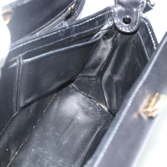 GUCCI Hand Bag Leather Black Gold Auth ka4348