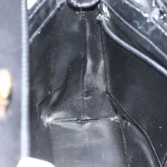 GUCCI Hand Bag Leather Black Gold Auth ka4348