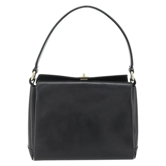 GUCCI Hand Bag Leather Black Gold Auth ka4348