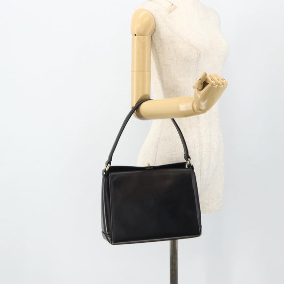 GUCCI Hand Bag Leather Black Gold Auth ka4348