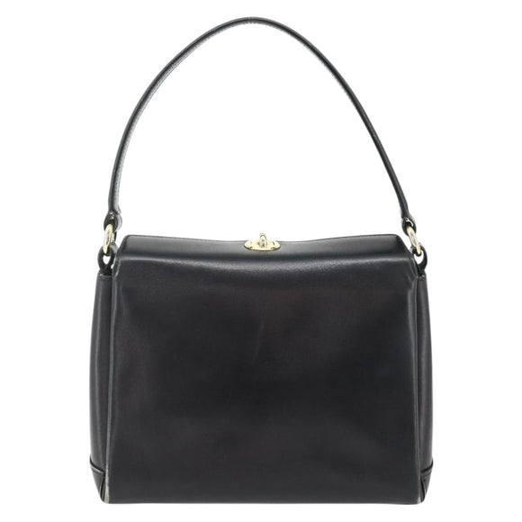 GUCCI Hand Bag Leather Black Gold Auth ka4348