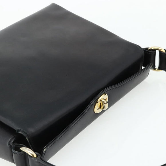 GUCCI Hand Bag Leather Black Gold Auth ka4348