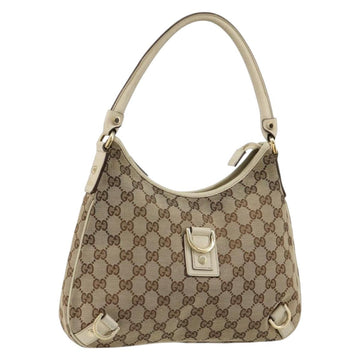 GUCCI GG Canvas Abbey Shoulder Bag Leather Beige Gold 130738 Auth ka4349